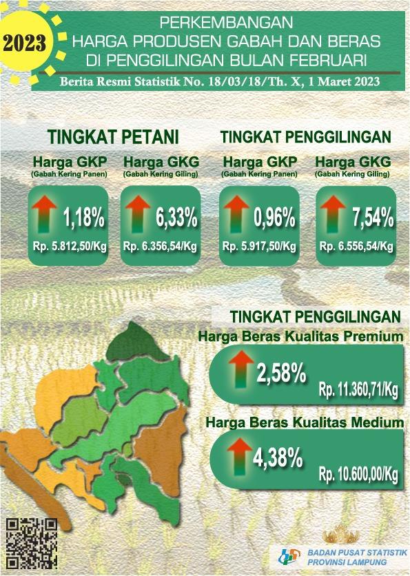 Perkembangan Harga Produsen Gabah dan Beras Provinsi Lampung Februari 2023